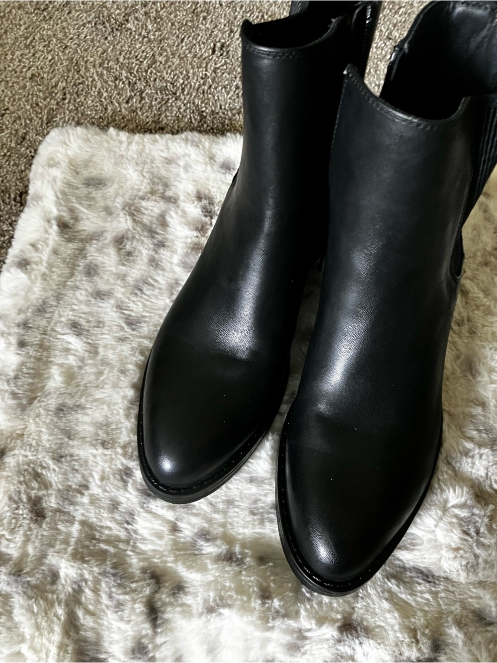 Sleek Black Leather Ankle Booties with Elastic Side Panels